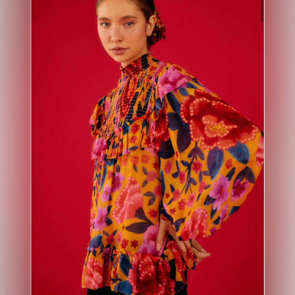 Farm Rio Yellow Floral Dream Blouse